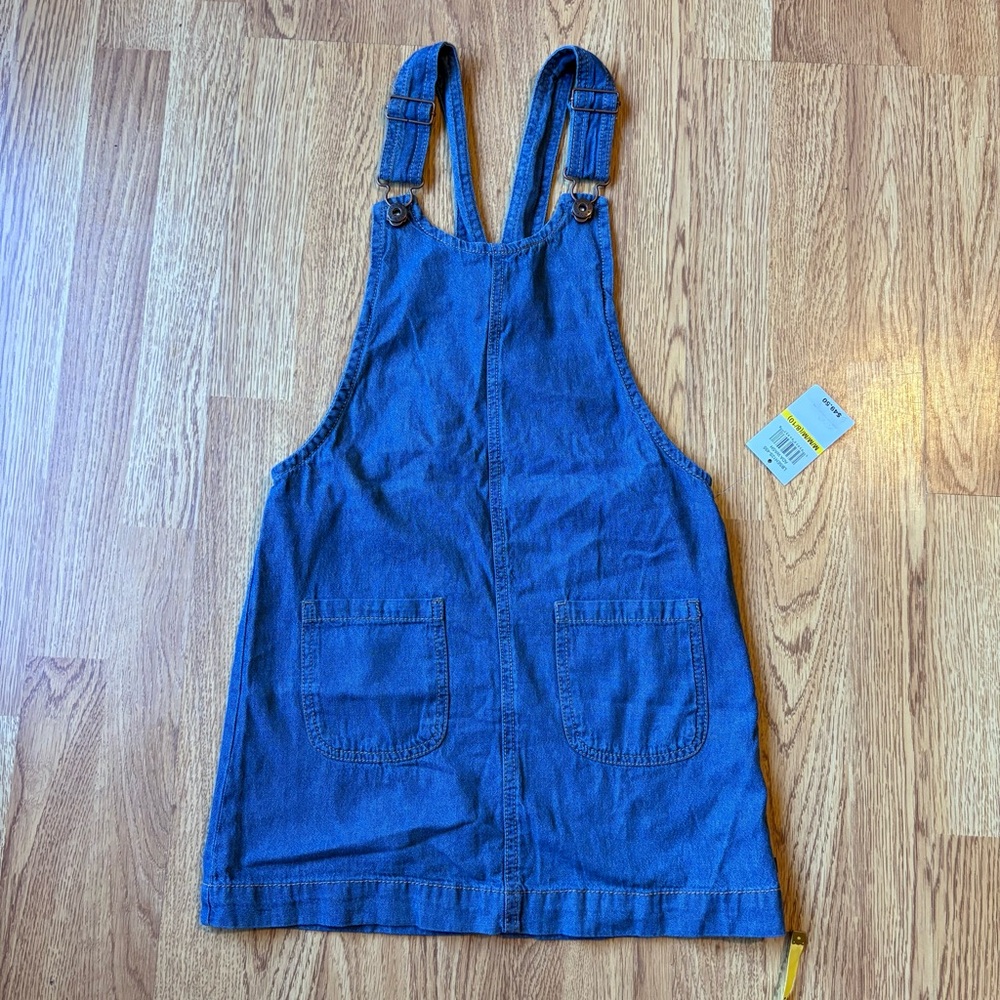 Lucky Brand girl blue overall jumper dress pockets classic spring sz M 8-10 NEW